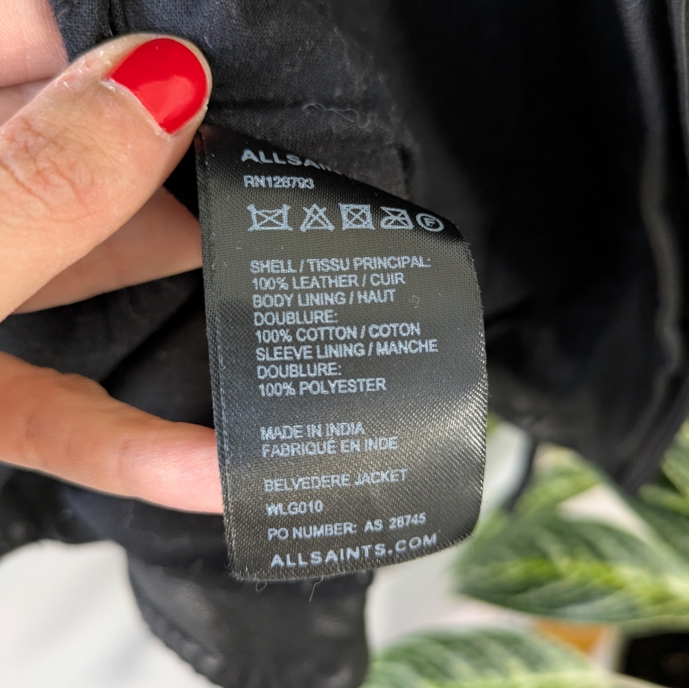 All Saints Black Leather Jacket with Buckle Collar - Picture 8 of 12